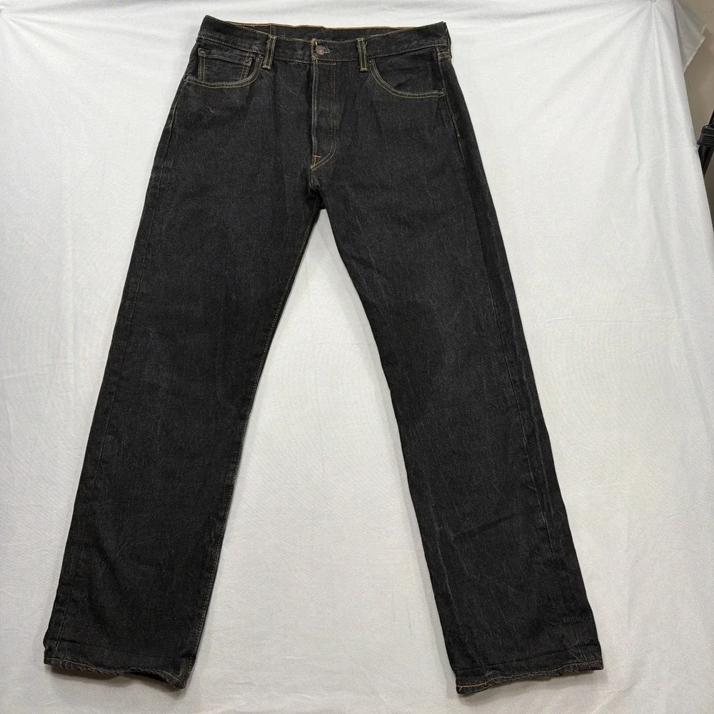 Levi's Jeans 501 Original Fit Button Fly Dark Wash Black Mens 34x32